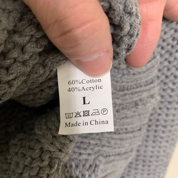 Gray Chunky Cable Fisherman Turtleneck Sweater Size Large Oversized - Picture 7 of 7